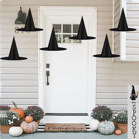 Floating Front Porch, Wizard Hats, Porche Halloween, Witch Hats Costume, Black Witches, Witch Accessories, Witches Hats, Hanging Witch, Black Witch Hat