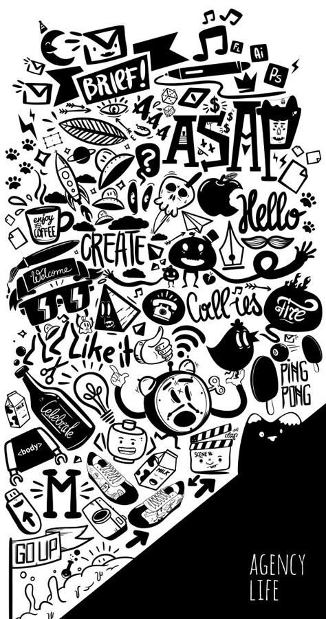 Agency life on Behance Doodle Art Wall Painting, Doodle Art Graphic Design, Graffiti Doodle Art, Wall Doodle Art, Doodle Art Wallpaper, Wall Doodle, Doodle Wallpaper, Doodle Wall, Office Mural