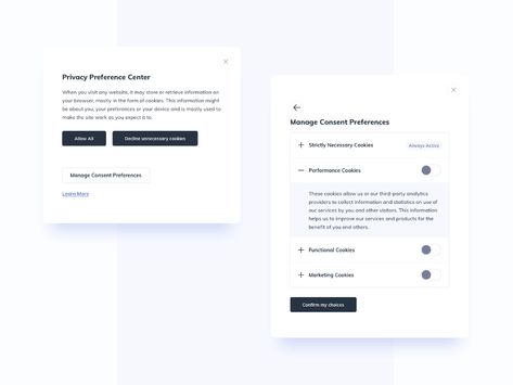 Cookie Preferences Modal UI Design by Ildiko Gaspar on Dribbble Modal Ui Design, Ui Animation, Desktop Design, Ui Components, Creative Cookies, Design Jobs, Game Inspiration, Animation Design, Cookie Designs