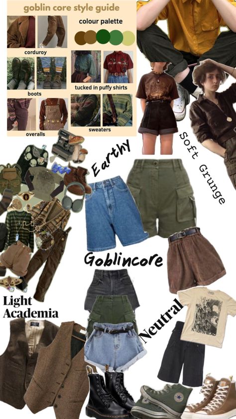 Soft Grunge Outfits Aesthetic, Dark Cottagecore Outfits, Light Academia Clothing, Goblincore Outfits, Academia Clothing, Masc Fashion, Goblin Core, Earthy Outfits, Mood Board Fashion