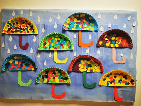 Preschool Umbrella Crafts, Umbrella Rain Craft Preschool, Umbrella Crafts Preschool, Umbrella Art Preschool, Easy Umbrella Craft, Easy Umbrella Crafts For Kids, Umbrella Art And Craft, Umbrella Crafts For Toddlers, Rain Kids Crafts