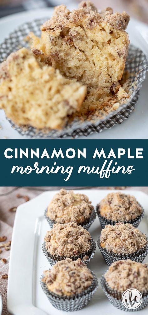 Cinnamon Maple Muffins, Maple Syrup Muffins, Crumb Topping For Muffins, Brunch Muffins, Maple Muffins, Recipe Using Honey, Morning Muffins, Fall Muffins, Muffin Flavors