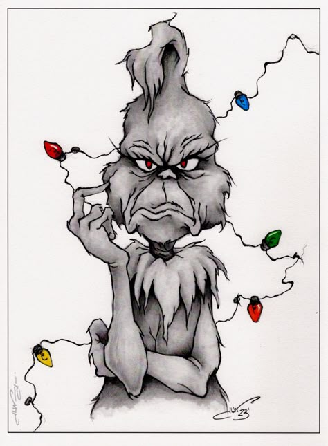 Hand tinted fine art print based on my Grinch pencil drawing. Grinch Drawings Easy, Random Pencil Drawings, Grinch Illustration Art, Fun Drawings Ideas, Fun Christmas Drawings, Cool Christmas Drawings, Drawing A Christmas Tree, Easy To Draw Christmas Pictures, Cool Pencil Drawings Ideas Creative