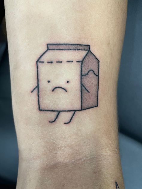 Carton Tattoo Ideas, Lactose Intolerant Tattoo, Milk Box Tattoo, Ink Box Tattoo, Milk Carton Tattoo, Carton Tattoo, Milk Tattoo, Cube Tattoo, Box Tattoo