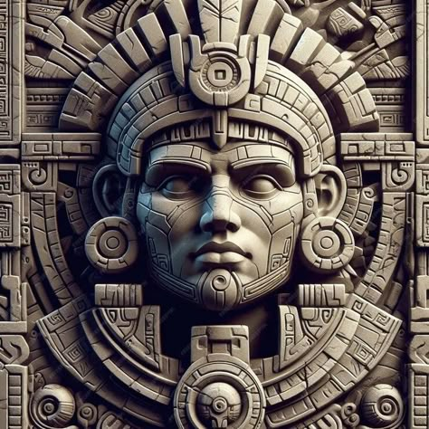 Premium Photo | Guardian of Time Ancient Mayan Deity Carved in Stone Mayan Mandala, Aztec Pictures, Mayan Goddess, Aztec Warrior Tattoo, Mayan Temple, Aztec Artwork, Mayan Symbols, Aztec Tattoo Designs, Ancient Aztecs