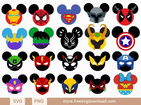 Mickey Head Marvel SVG Bundle (FSD-K72) - Store Free SVG Download Disney Clipart Free, Disney Characters Heads, Cricut Projects Gifts, Character Fusion, Christmas Ornament Painting, Disney Magnets, Disney Cruise Fish Extender Gifts, Mickey Head Svg, Marvel Svg