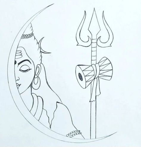 Lord Krishna Aesthetic Drawing, Easy Painting Of God, Shiv Easy Drawing, Mahadev Art Sketch, Lord Shiva Drawing Sketches, Mural Art Easy, Shivji Drawing Easy, Mahadev Canvas Painting, Mahadev Drawing Easy