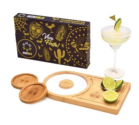 NEONSOLIS Margarita Salt Rimmer Set - Premium Bamboo Salt Rimmer for Cocktails with Stainless Steel Bowl, 2 x Coasters - Beautiful Mexican Skull Bar Accessories - Elegant Packaging Margarita Board, Salt Rimmer, Margarita Gifts, Margarita Salt, Elegant Packaging, Mexican Skull, Spicy Margarita, Mexican Skulls, Cocktail Shakers