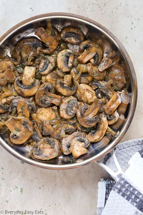 This Sautéed Mushrooms and Onions recipe is flavorful and simple to make. Serve this crowd-pleasing recipe as a side dish, with a steak or on a burger. Sauté Mushrooms, Mushrooms And Onions, Sautéed Mushrooms, Creamy Mushroom Soup, Mushroom Soup Recipes, Skillet Recipes, Crowd Pleasing Recipes, Dinners To Make, Mushroom And Onions