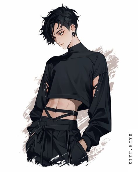 Boy In Crop Top, Male Crop Top Outfits, Character Body Types, Black Hair Male, Femboy Outfits Ideas Male, Sk Sabir Boss Free Fire Photo, Anime Femboy, Free Fire Photo, Guy Crop Top