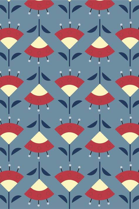 Retro Minimal Flower Pattern, mid-century style. Cool colors, great for clothes or accessories. Simple Modern Floral Pattern, Minimalist Floral Pattern, Mid Century Floral Pattern, Scandi Prints, Retro Pattern Geometric, Modern Gift Wrap, 60s Textile Patterns, 60s Flower Pattern, Repeating Pattern Design