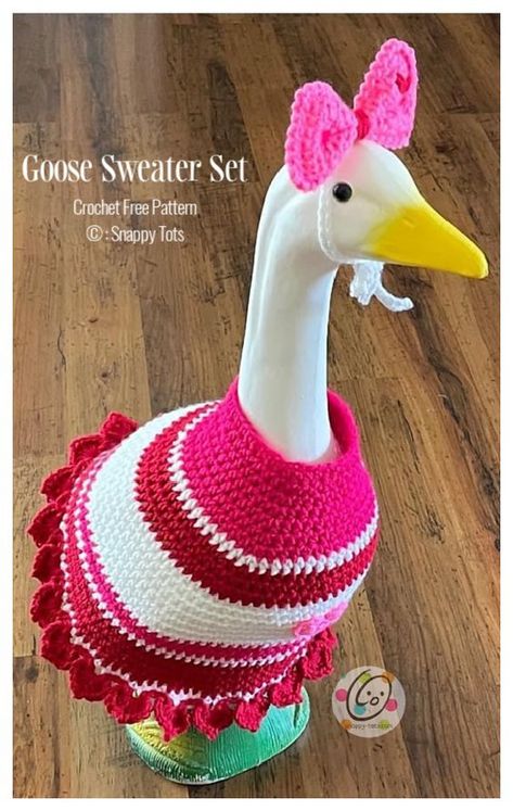 Sweetheart Goose Sweater Set Crochet Free Pattern - Crochet & Knitting Goose Clothes Pattern Free, Gigi Outfits, Goose Costume, Goose Sweater, Pumpkin Suit, Crochet Goose, Porch Goose, Goose Clothes, Duck Cloth