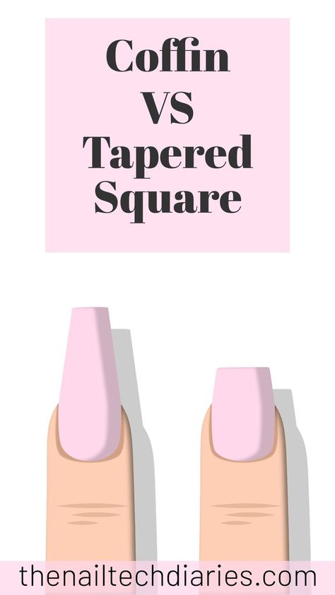 Know what the difference is between coffin and tapered square nails and most of the popular nail shapes. Coffin Vs Tapered Square, Square Vs Coffin, Coffin Vs Square Nails, Square Tapered Nails, Medium Coffin Shape Nails, Short Coffin Shape Nails, American French Manicure, Nail Art Designs 2022, Tapered Nails