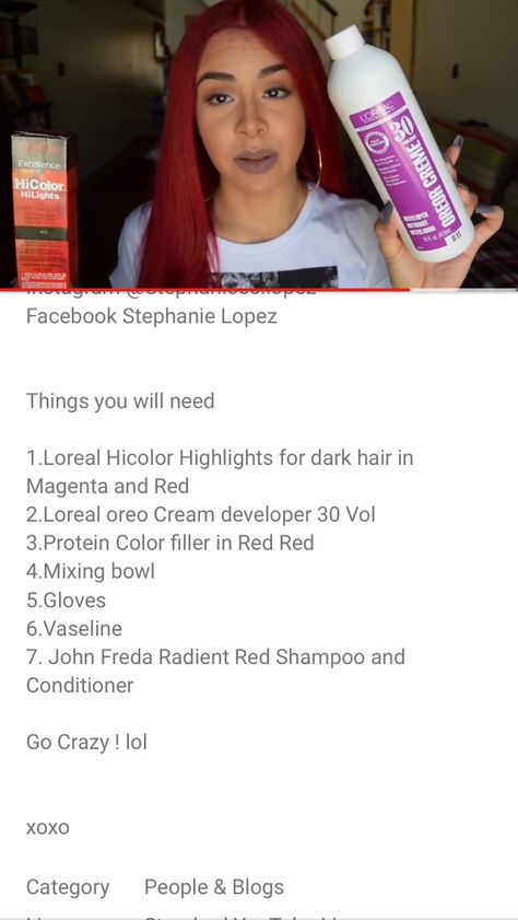 Red Hair Loreal Hicolor, Loreal Hicolor Magenta, Loreal Hicolor Red, Hicolor Magenta, Red Hair Loreal, Loreal Hicolor, Red Shampoo, Loreal Hair Color, Oreo Cream