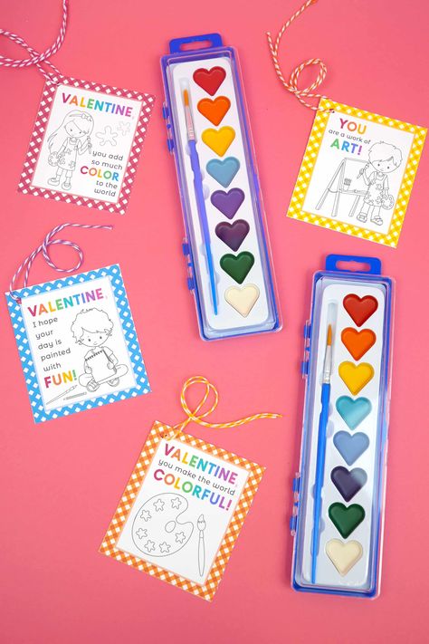 Have kids that love art & crafts? These Free Printable Paint Valentines will make the perfect Valentine's Day treat! Pair these paint valentine cards with heart-shaped watercolor paints for even more fun! Paint Valentines, Cute Things To Paint, Toddler Valentine Crafts, Things To Paint, School Valentines, Valentines Watercolor, Printable Games For Kids, Easy Valentine Crafts, Valentines Games