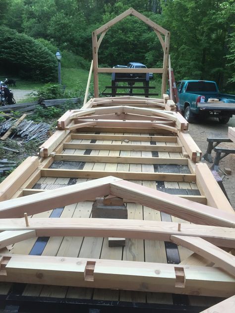 Raising the Timber Frame — Tiny Timber Frame House Timber Frame A Frame, Tiny Timber Frame House, Timber Frame Tiny House, Tiny Timber Frame, Hybrid Timber Frame Homes, Timber Frame Cottage, Timber Frame Kits, Timber Frame Plans, Timber Frame Cabin