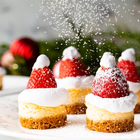 Check out this amazing Splenda recipe! Splenda Cheesecake, Cheesecake Santa Hats, Mini Santa Hat, Splenda Recipes, Jelly Roll Cake, Almond Coffee Cake, Eggnog Cheesecake, Raspberry Yogurt, Pecan Cheesecake