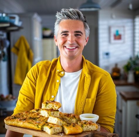 Basil Focaccia, Donal Skehan Recipes, Honey And Warm Water, Donal Skehan, No Knead, Family Kitchen, Basil Pesto, Bread Machine, Over The Top