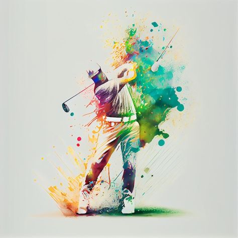 Golf Tumbler Ideas For Men, Golf Artwork Illustrations, Sports Painting Ideas, Golf Painting Ideas, Golf Paintings, Gold Mural, Golf Artwork, Golf Painting, Identity Card Design