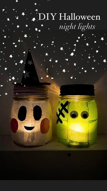 Fall Mason Jar Crafts Tea Lights, Spooky Lantern Diy, Mason Jar Ghosts, Mummy Jar Lanterns, Diy Room Decor Halloween, Jar Lanterns Diy, Mason Jar Halloween Decorations, Candle Jars Crafts, Halloween Lanterns Diy