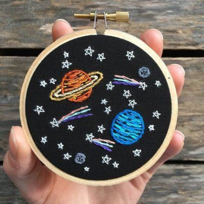 Space Embroidery, Space Scene, Outer Planets, Office Cubicle, Pola Sulam, Cute Embroidery, Simple Embroidery, Sewing Embroidery Designs, Hand Embroidery Art