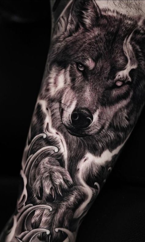 Half Sleeve Tattoos Wolf, Wolf Art Drawing, Wolf Face Tattoo, Wolf Tattoo Forearm, Animal Sleeve Tattoo, Wolf Tattoo Sleeve, Wolf Face, Forest Tattoos, Forearm Sleeve Tattoos