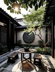 Chinese Style Garden, Japandi Style House Exterior, Chinese Backyard, Japandi Backyard, Japandi Balcony, Modern Japanese Garden Landscapes, Japanese Home Decor Traditional, Japanese Home Exterior, Japanese Patio