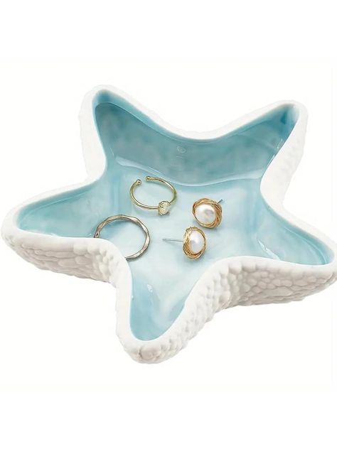 1pc New Design Starfish Shaped Jewelry Tray, Home Decorative Display Plate For Snacks, Fruits Or AshtrayI discovered amazing products on SHEIN.com, come check them out! Ocean Theme Decorations, Starfish Jewelry, Stella Marina, Ceramic Tray, Ceramic Rings, Plate Display, Candy Containers, Earring Holder, Jewelry Tray