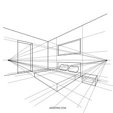 Two Point Perspective: Draw Buildings, Rooms, Interiors - Jae Johns Two Point Interior Perspective Drawing, Interior Two Point Perspective, 2 Point Interior Perspective, Perspective 2 Point Room, Prespective Sketches Room, 2 Point Perspective Bedroom, 2 Point Perspective Drawing Room, Perspektif 1 Titik Hilang Interior, Room Drawing Perspective