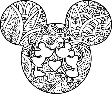 Printable Coloring Pages Mandalas, Disney Mandala Tattoo, Disney Coloring Pages For Adults, Mandala Disney, Mickey Mouse Coloring, Disney Silhouettes, Adult Coloring Books Printables, Idee Cricut, Love Coloring Pages