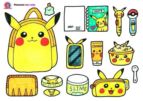 Pokemon Paper Doll, Pink Ping World Printables, Pink Ping World Paper Doll, Pikachu Craft, Paper School Bag, Pikachu Backpack, Paper Backpack, Fete Emo, Kawaii Diy Crafts