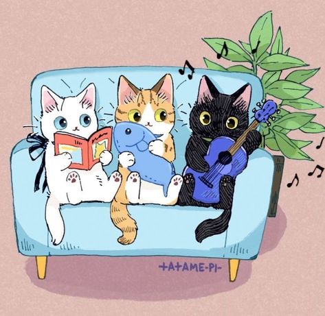 Three Cats, Cute Doodle Art, Cats Illustration, Cat Wallpaper, Cat Illustration, Cat Drawing, Cute Doodles, 귀여운 동물, Cute Illustration