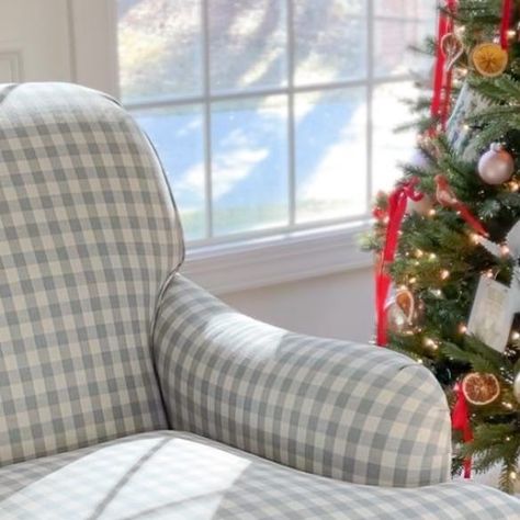 Mycah Hunter on Instagram: "So excited to have somewhere to sit in 2024 😂 thank you @mackenziepageinteriors for bringing my dream chairs to life! 💙 and shout out to @meetnori for smoothing those ruffles to perfection 👏 #gingham #blueandwhiteforever #ruffles #grandmillennialdecor" Gingham Chair, Gingham Christmas Tree, Grand Millennial Decor, Green Gingham, Gingham Fabric, Green Accents, Wicker Chair, My Dream, Shout Out