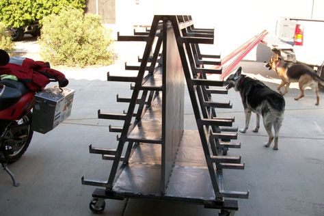 Steel storage rack Scrap Metal Storage Ideas, Sheet Metal Storage Rack, Steel Rack Design For Shop, Welding Workshop, Garage Storage Inspiration, Garage Workshop Plans, Welded Metal Projects, Steel Storage Rack, Welding Tables