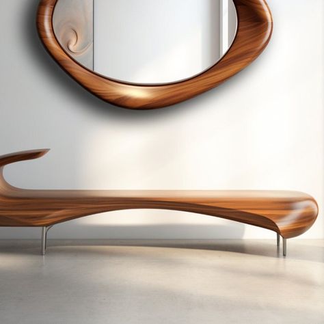 biMirror - Etsy Cool Bench, Wooden Bench Entryway, Entryway Bench Ideas, Surf Wave, Bench Entryway, Curved Furniture, Bench Designs, Surfing Waves, Wooden Bench