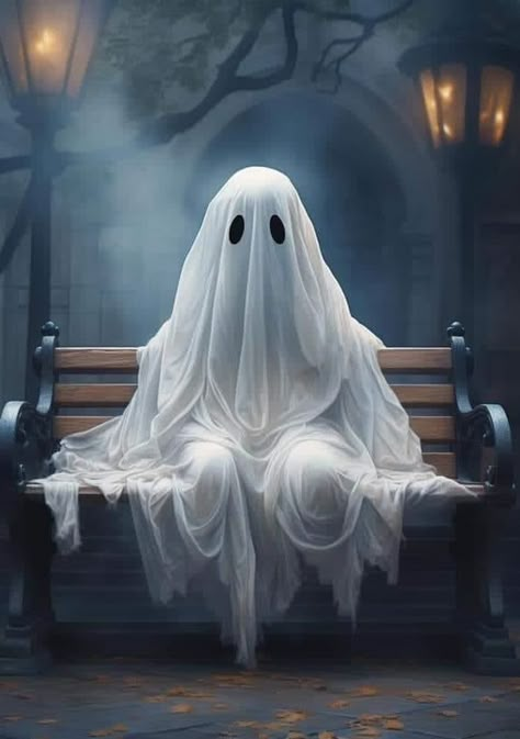 Ghost Sitting, Ghost Art, Halloween Artwork, Halloween Pictures, All Hallows Eve, Halloween Stuff, A Ghost, Halloween Wallpaper, Hallows Eve