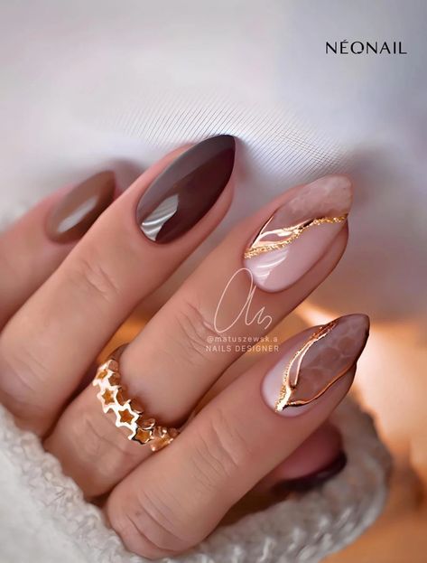 Nails Art Trends, Mocha Nails Design, Mocha Nails, Natural Almond Nails, Girls Nail Designs, Nail Types, Punk Nails, Romantic Nails, Gelish Nails