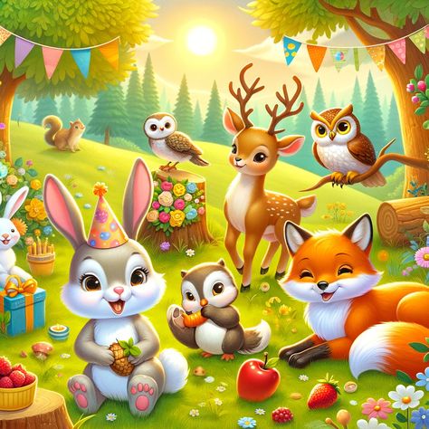 Enchanted Forest Cartoon, Spring Forest Illustration, Rabbit Forest Illustration, Woodland Clipart Forest Friends, Pencil Sketches Easy, Deer In Forest Illustration, Beautiful Meadow, Five Friends, Christmas Jigsaw Puzzles