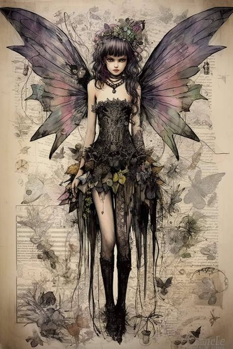 Dark Fairy Character Design, Crow Fairy, Dark Fairy Drawing, Dark Fairy Art, Fairy Core Art, Horror Fairy, Zombie Fairy, Morgan Tattoo, Demon Fairy