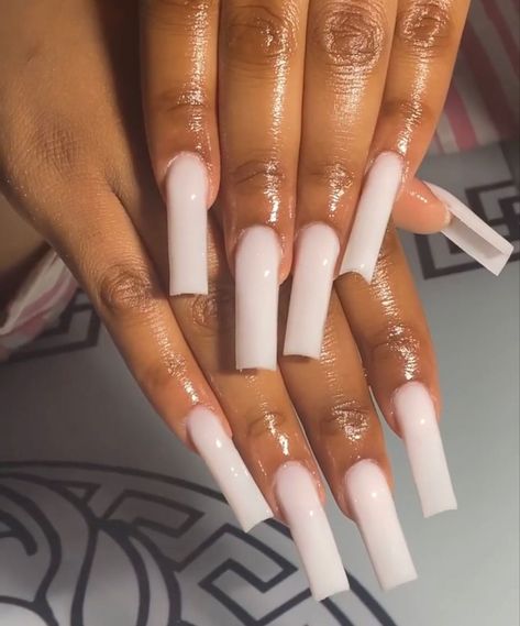 Long Square Acrylic Nails Solid Color, Square Acrylic Nails Plain, Long Acrylic Nails Solid Color, Long Basic Acrylic Nails, Plain White Acrylic Nails, Long Basic Nails, Basic Long Acrylic Nails, Nut Color Nails, Plain White Nails