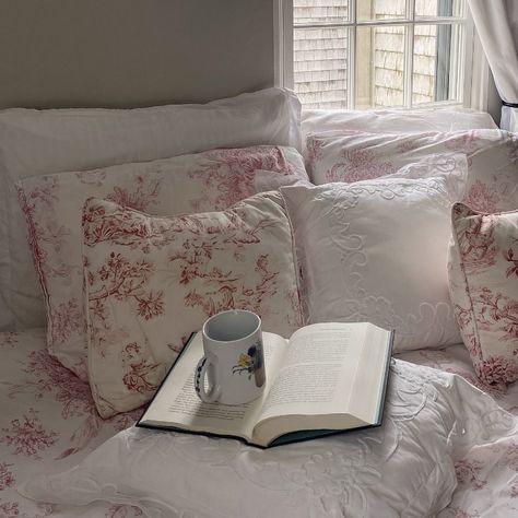 Toile Bedroom Ideas Interior Design, Toile Dorm Room, Pink Toile Bedding, Toile Room Ideas, Toile Bedroom Ideas, Toile Sheets, Toile Room, Charleston Bedroom, Toile Bedroom