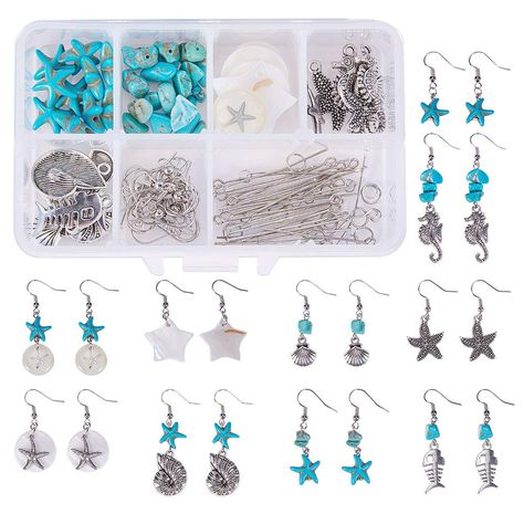 Ocean Theme Jewelry, Earring Making Supplies, Turquoise Bead Earrings, Turquoise Earring, Unicorn Jewelry, Jewelry Making Classes, Jewelry Making Kits, Jewelry Making Kit, Box Diy