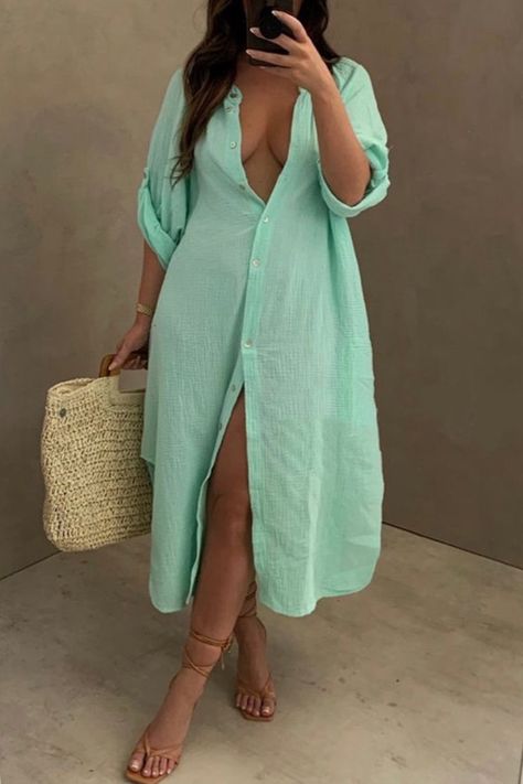 The item is on pre-sale and will be shipped by May. 25 at the latest.   Material Ployester Style Casual Pattern Type Plain Element Button Front Suit Type Midi Dresses Fit Type Regular Stretchy Yes Size US Size Bust Waist Hip L 10 38-40" 32-34" 42-44" 12 40-42" 34-36" 44-46" 1XL 14 42-44" 36-38" 46-48" 16 44-46" 38-40" Ibiza Plus Size Fashion, Classy Casual Outfits Black Women Plus Size, Vacation Plus Size Outfits, Casual Summer Outfits With Sneakers, Spring Outfits 2023 Plus Size, Plus Size Holiday Outfits Summer, 2023 Plus Size Outfits, Spring Plus Size Outfits 2023, Cancun Outfits Plus Size