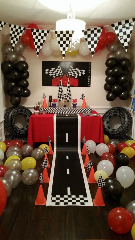 Racing Themed Birthday - Project Nursery #autoracing #auto #racing Race Car Themed Birthday Party, Car Themed Birthday Party, Auto Party, Hotwheels Birthday Party, Cars Birthday Party Decorations, 2nd Birthday Party For Boys, Hot Wheels Party, Hot Wheels Birthday, Disney Cars Birthday