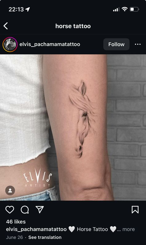 The half-face could be interesting if I do each horse on a different arm. More realistic though Horse Eyes Tattoo, Horse Head Silhouette Tattoo, Horse Tattoo Memorial, Horse Floral Tattoo, Small Horse Tattoos For Women, Mini Realistic Tattoo, White Horse Tattoo, Horse Face Tattoo, Memorial Horse Tattoo