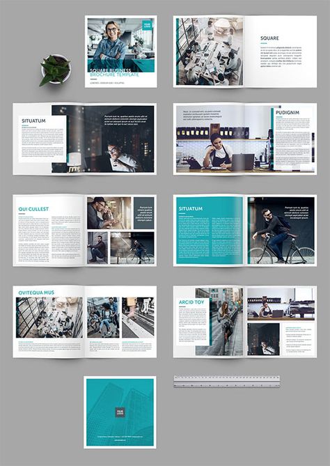 Square Brochure Layout with Teal Accents 233806433 - Brochure Templates - Free PSD Templates Creative Brochure Design Ideas, Layout Editoriale, Indesign Templates Free, School Prospectus, Design De Configuration, Design Folder, Indesign Free, Indesign Brochure Templates, School Brochure