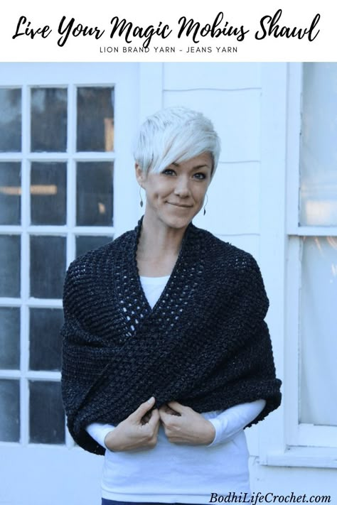 Live Your Magic Mobius Shawl Crochet Pattern - Bodhi Life Crochet Crochet Mobius Wrap, Crochet Mobius Shawl, Boho Vest Crochet, Crochet Mobius, Crochet Cardigan Free Pattern, Cardigan Free Pattern, Crochet Cardigan Free, Vest Crochet, Free Pattern Crochet