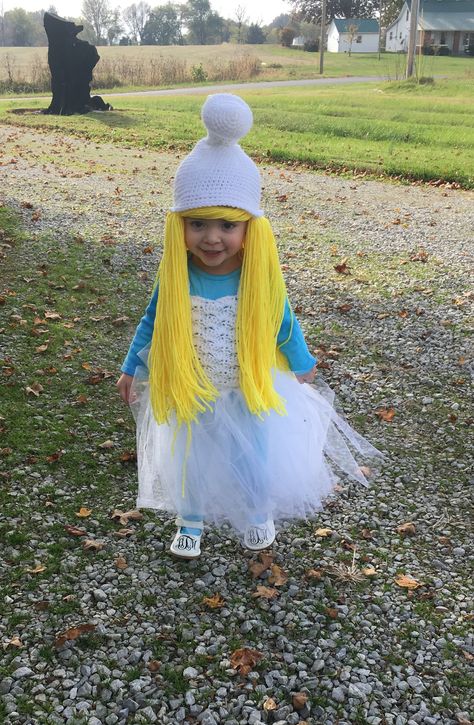 Smurfette Halloween costume Family Smurf Costumes, Smurfette Halloween Costume, Smurfette Hat, Smurfette Costume Tutu, Vexy Smurf Costume, Smurf Cat Meme, Cat Costumes, Dresses Kids Girl, Kids Dress