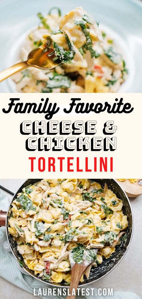 Craving a comforting, creamy pasta dish? This Cheese Tortellini with Chicken recipe is just what you need. Loaded with tender cheese tortellini, juicy shredded chicken, and a flavorful cream sauce, it’s the perfect quick dinner for busy weeknights. Plus, it’s packed with spinach and sundried tomatoes, making it a delicious meal that the whole family will love. Ready in under 30 minutes, this is sure to become a new favorite in your dinner rotation. Chicken Recipes With Tortellini, Chicken Tortellini Spinach Recipes, Tortellini With Cream Sauce, Spicy Chicken Tortellini, Chicken Tortalini Crockpot Recipes, Recipes With Frozen Tortellini, Style It With Trix Recipes, Totillinie Recipes, Tortellini And Chicken Recipes