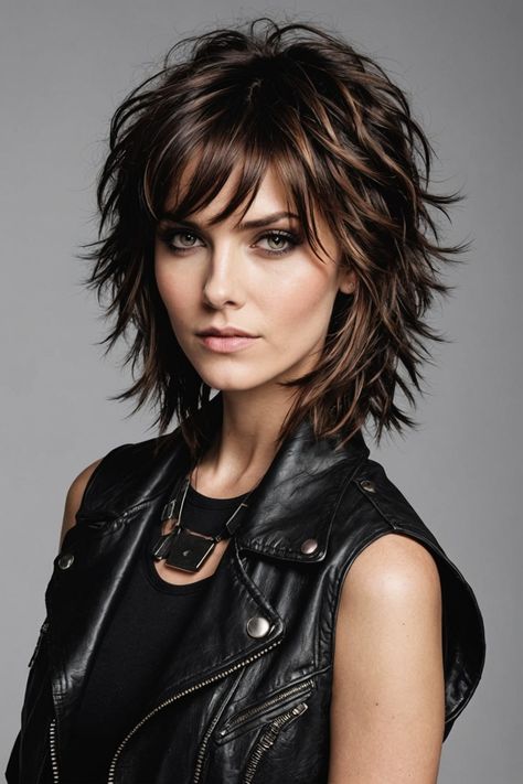 Layered Short To Medium Haircuts, Length Hair With Layers, Choppy Rocker Hair, Medium Shaggy Hairstyles Choppy Layers, Short Shags On Women, Short Shag Haircut, Medium Shag Hairstyles, Medium Shaggy Hairstyles, Shaggy Bob Hairstyles